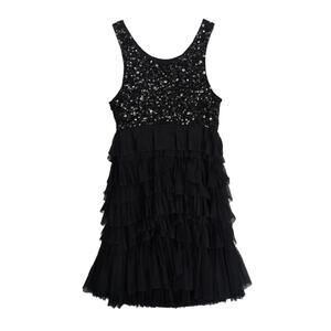 MM COUTURE by MISS ME Black Sequin Layered Chiffon Flapper Cocktail Dress, Sz M